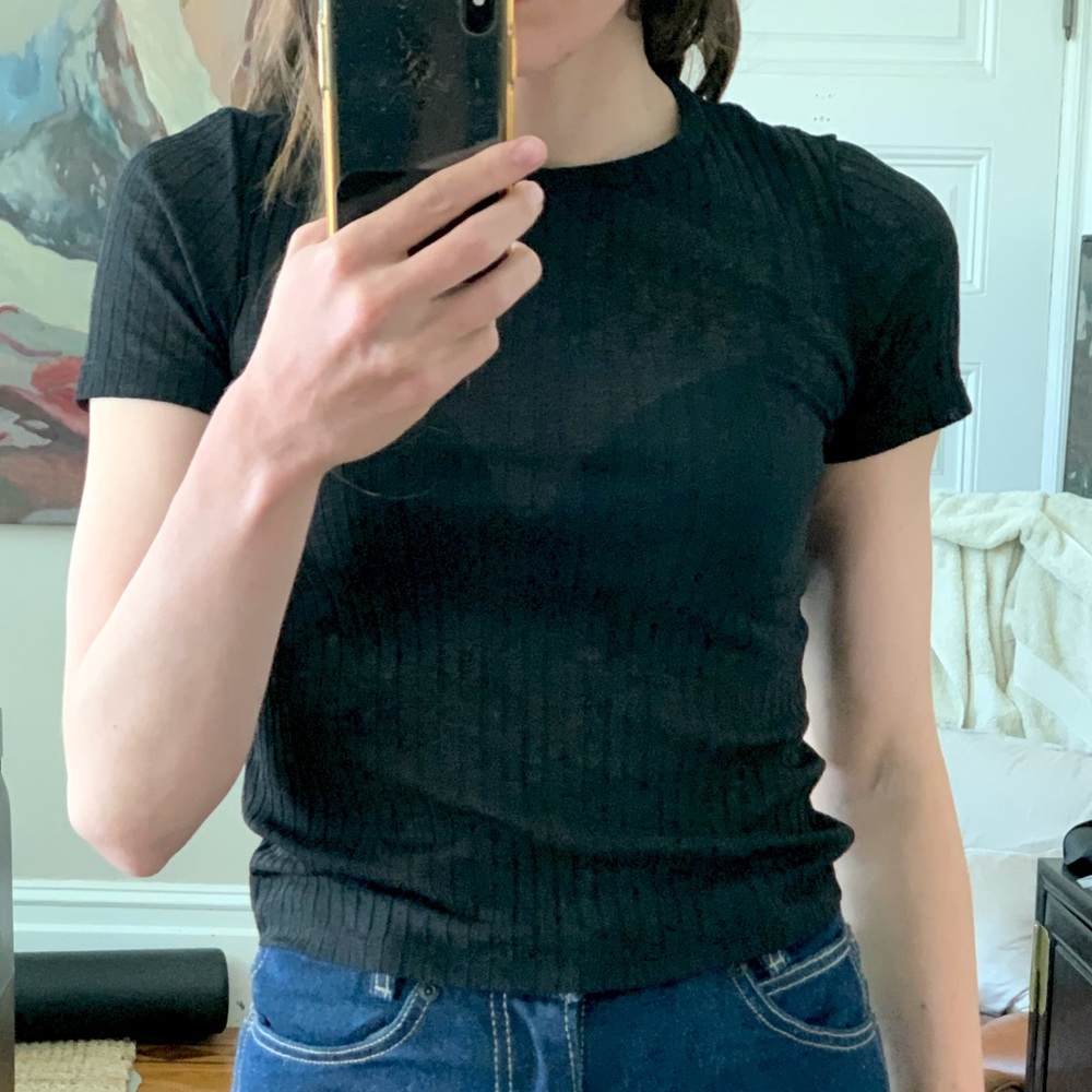 Zara semi-sheer ribbed t-shirt